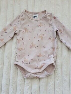 Carter's Pink Floral Deer Long-Sleeve Baby One-Piece